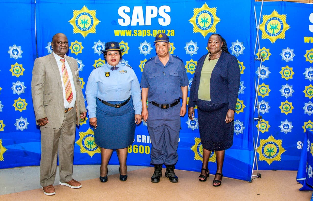 Colonel Lesibana Sylvester Provincial commissioner of police in Limpopo, Lieutenant General Thembi Hadebe, deputy provincial commissioner for crime detection Major General Masingi, Colonel Lesibana Sylvester Somo in uniform, and Brigadier Ramokolo.